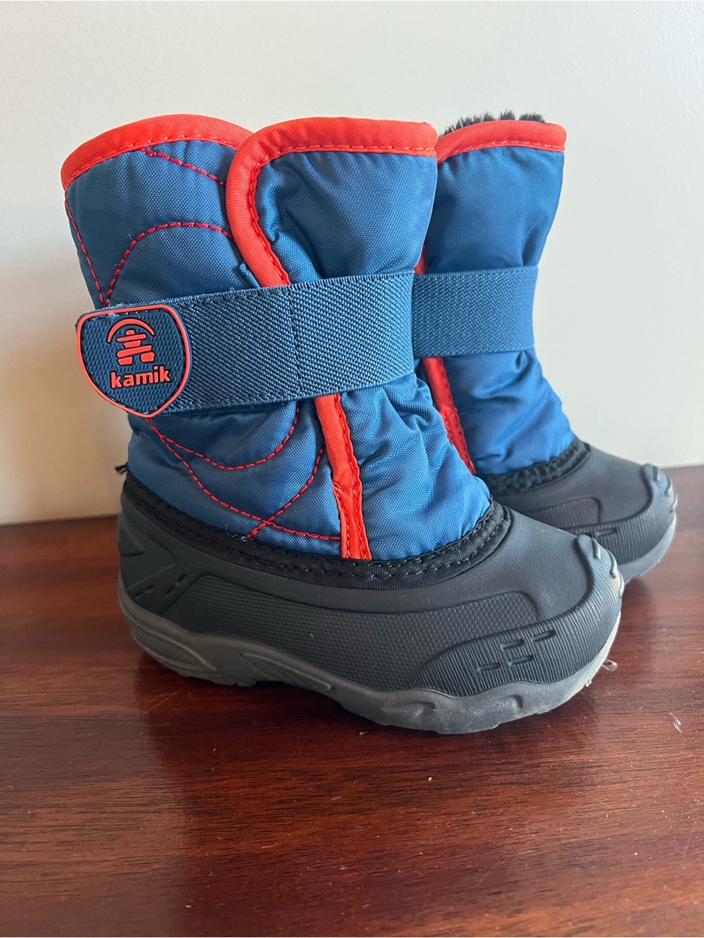 Kamik Kids waterproof Winter Boots Blue and Red with Easy Strap